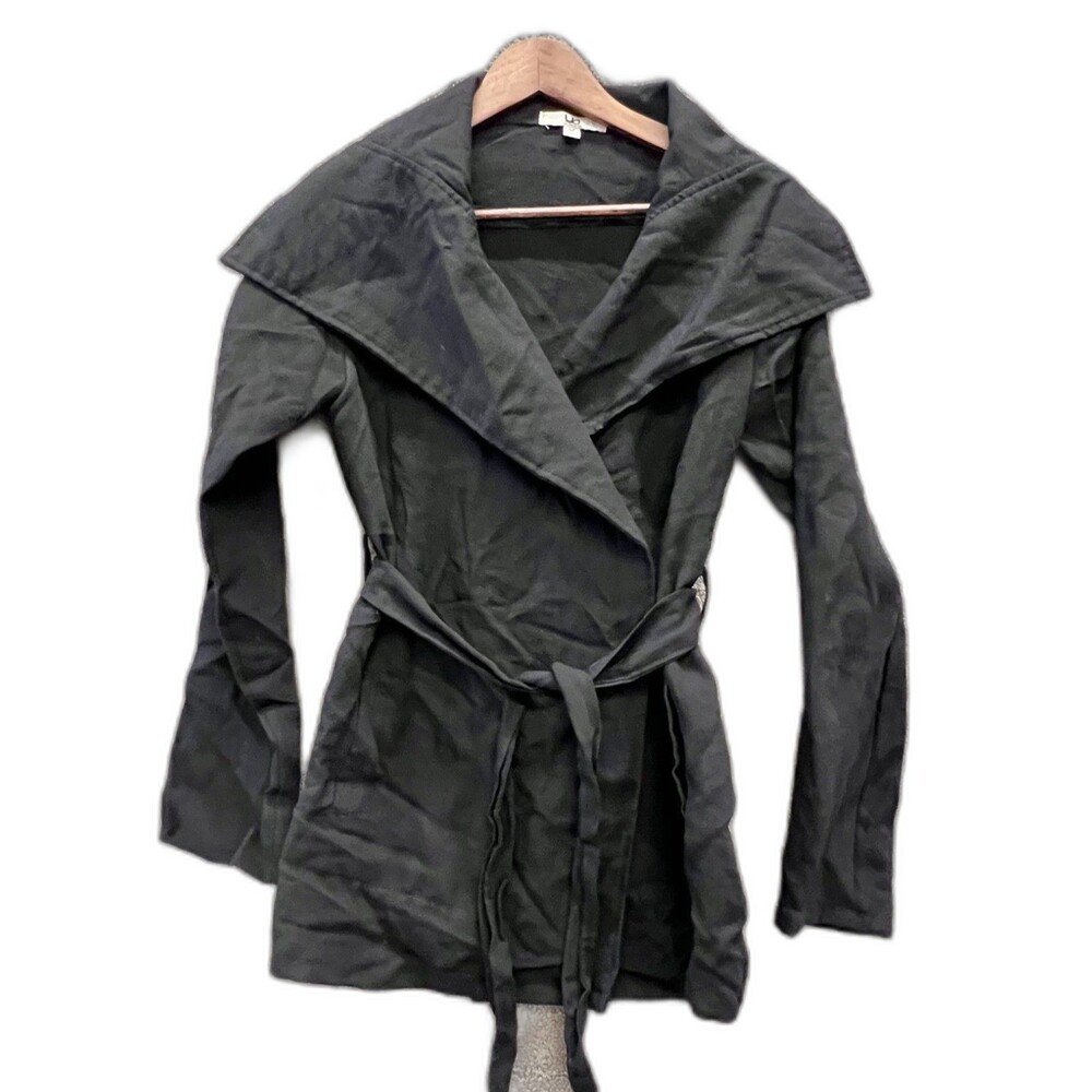 YA Los Angeles Women's M Black Linen/Cotton Wrap Jacket Shawl Collar Belt